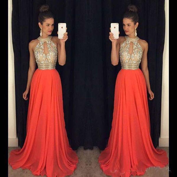 

high neck evening dresses bridesmaid dresses orange long dresses evening wear evening gowns ball gowns, Black;red