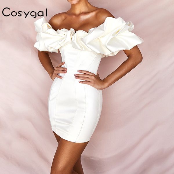 

cosygal 2019 новый оборками off плеча сексуальное платье женщины party night clubwear bodycon платья мода осень зима белые платья, Black;gray