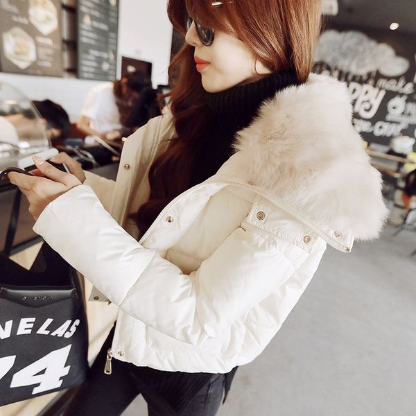 

quality high cotton padded large faux fur collar 2020 womens winter jackets thickening wadded coat student's short parkas jacket, Black
