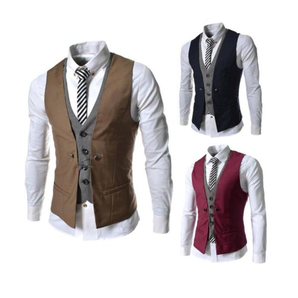 

men's vests 2021 men sleeveless v neck single-breasted slim gilet business suit waistcoat, Black;white
