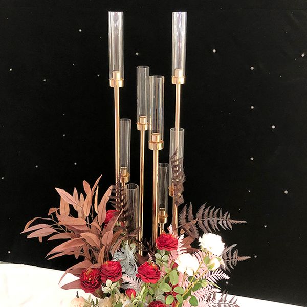 

flowers vases 8 heads candle holders backdrops road lead props table centerpiece gold metal stand pillar candlestick for wedding candelabra