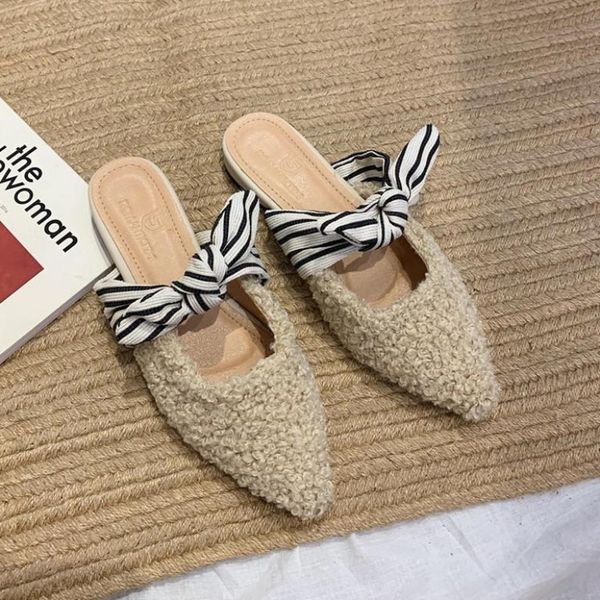 

shoes ladies flip flops ladies' slippers loafers flock luxury slides butterfly-knot pointed toe hawaiian soft flat designer, Black