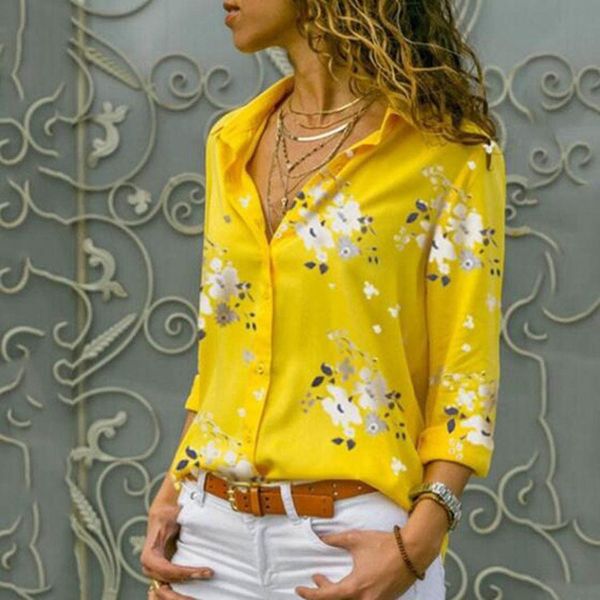 

women casual floral print button down long button spring regular sleeve shirt turn collar summer blouse drop shipping, White