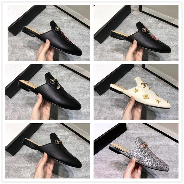 

Brand princetown men women fur lipper mule flat genuine leather de igner fa hion metal chain ladie nake bee embroidery ca ual hoe