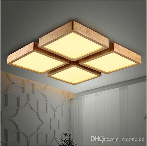 Nova madeira criativa moderna luzes de teto Luzes de teto quadrado para sala de estar quarto de teto de madeira luminárias