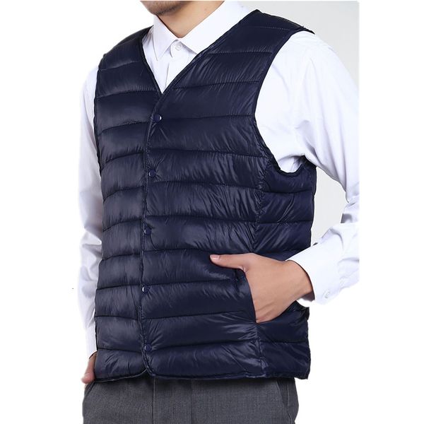 

mens autumn winter down cotton vest lightweight thin warm waistcoat outdoor sports hiking fishing vests thermal jacket liner, Gray;blue