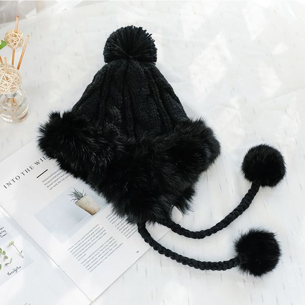 

cute wool hats for women winter lei feng hat girls fur ball fur knitted hat