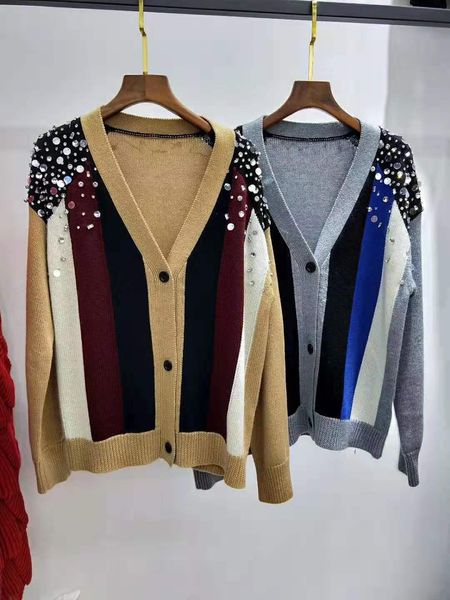 

16 2020 бесплатная доставка весна кардиган с длинным рукавом высокое качество бусины блестки бренд же стиль свитер класса люкс цянь, White;black