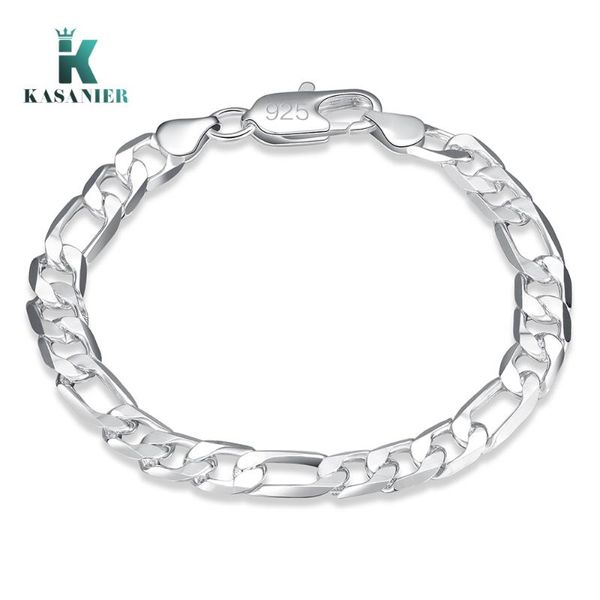 

link, chain beautiful elegant wedding women men silver color 6mm flat bracelet fashion womens mens figaro, Black