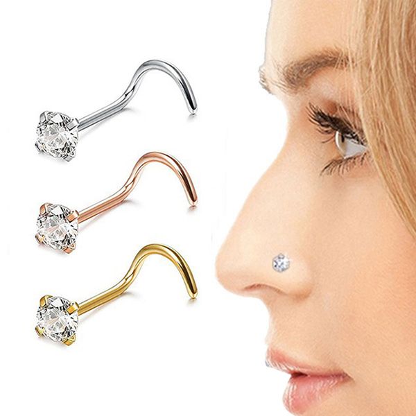 

1pc stainless steel crystal piercing nose ring nose stud rings body jewelry gift, Slivery;golden