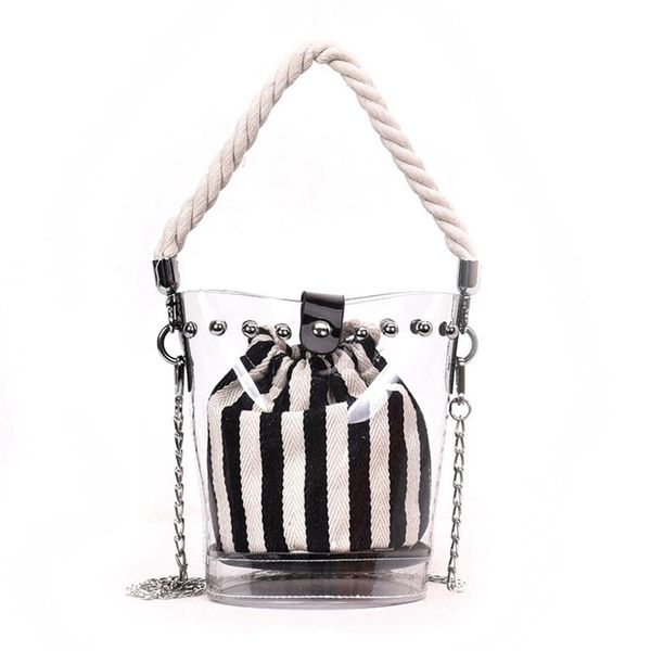

fggs black new fashion pvc chain diagonal bag fashion transparent hit color stripe rivet single shoulder diagonal child b