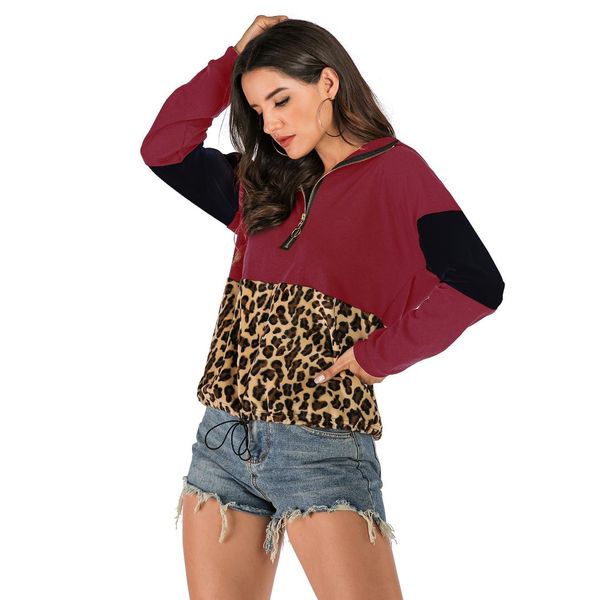 

unique design women's leopard loose hoodies fashion sweatshirt hooded, Black
