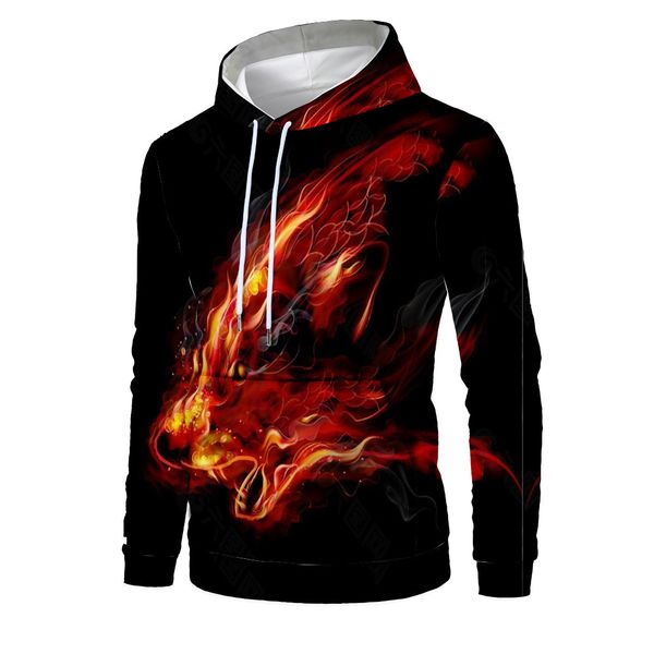

mens designer fashion new flame wolf head 3d digital printing pullover sweater male, Black