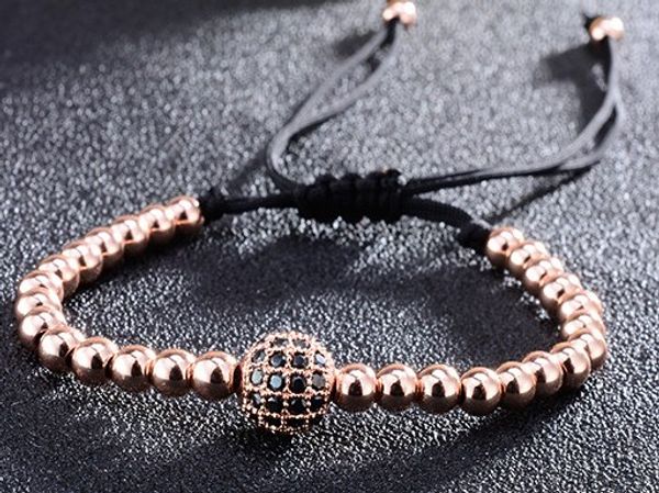 

8mm 2g2 silver gold copper micro pave cz zircon cubic zirconia bracelet adjusted macrame charm braided rope bangles, Black