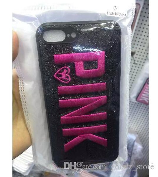 

розовая крышка дизайн моды блеск 3d вышивка любовь розовый чехол для iphone x, iphone 8, 7, 6 plus для samsung s9 s9 plus 9 +4 цвета