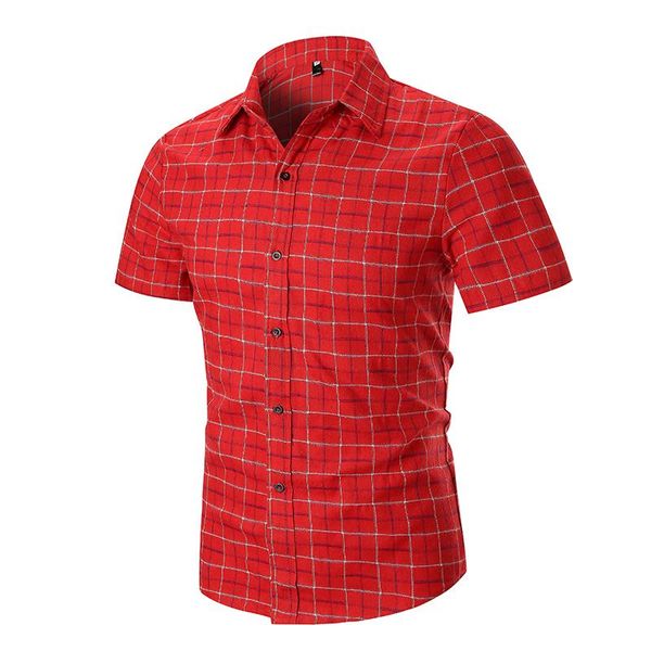 

casual mens dress shirts summer blouse men clothing new camisa social 2019 plaid shirt short sleeve linen black red gray, White;black