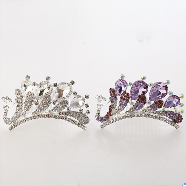 

camiru, cute crystal small crown comb, princess stage performance crown hair comb, children's birthday gift, Slivery;white