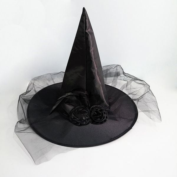 

portable striking mesh witch hat with feather rose cosplay props witch hat halloween decoration props