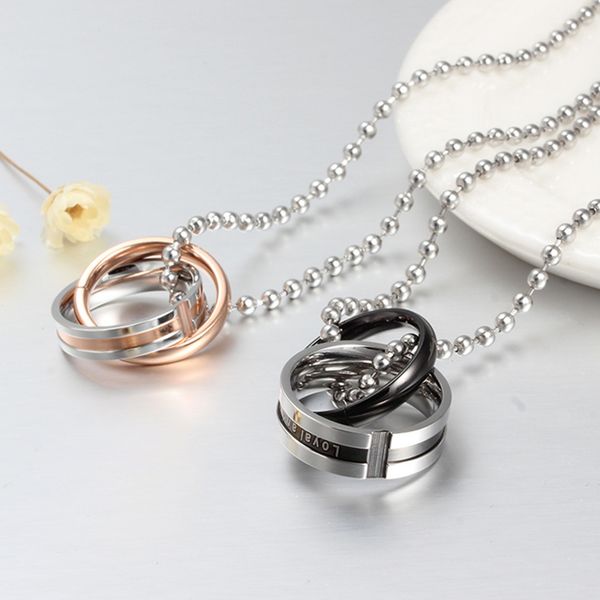 

2 pieces 316l stainless steel his hers double ring pendant necklace jewelry, Silver