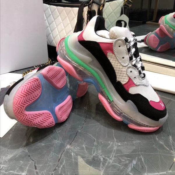 

casual shoes retro luxury sneakers triple s men women low lacing-up flat outdoor chunck height increasing casusl sneaker, Black