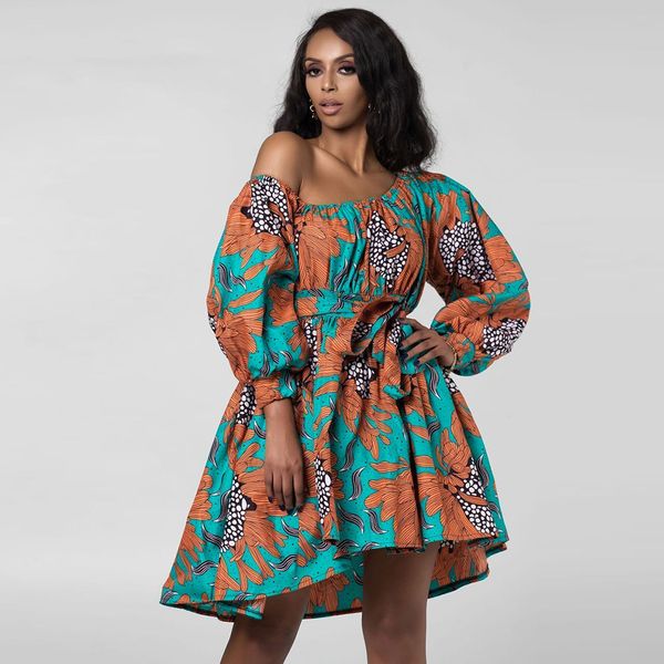 2020 African Dashiki Dresses For Women Girls One Shoulder Casual