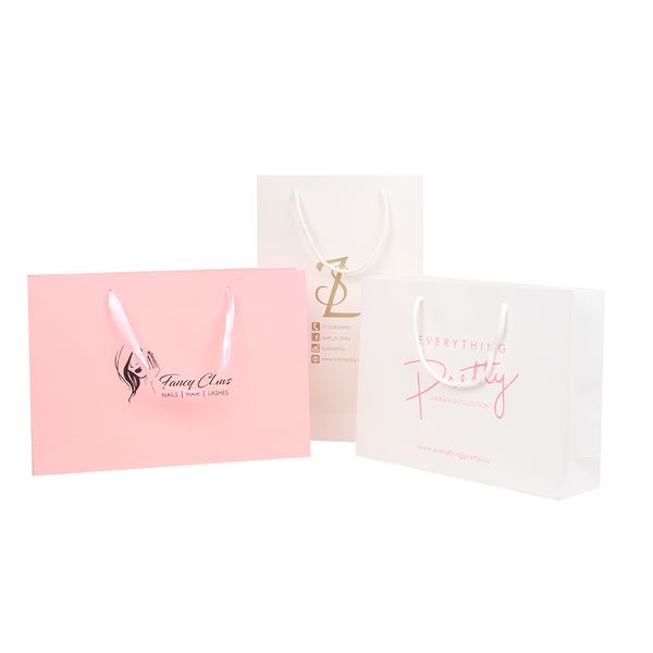 

custom shop brand name luxury garment clothing hair wig bundles shopping packaging paper bag with handle gift packing bags