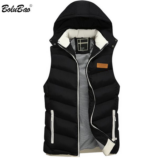 

bolubao new men vest fashion brand clothing cotton padded vest male hooded men's winter jacket top, Black;white
