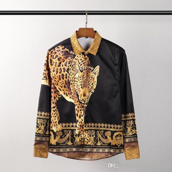 

2019 spring new fashion arrival leopard royal crown print animal shirt for men designer brand clothing cotton long sleeve, White;black