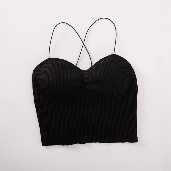 

2019 women summer new cotton solid cross straps beauty back wrapped chest vest knit thread camisole anti-exposure sports vest*, White
