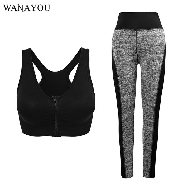 

wanayou plus size women yoga sets,front zipper sport bra,high waist elastic yoga leggings set breathable fitness suits for women, White;red
