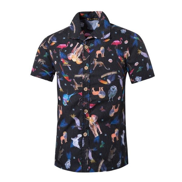 

new nice quality casual men's short sleeve shirts animals print hawaii style polyester cotton tee male summer clothing 5xl men, White;black