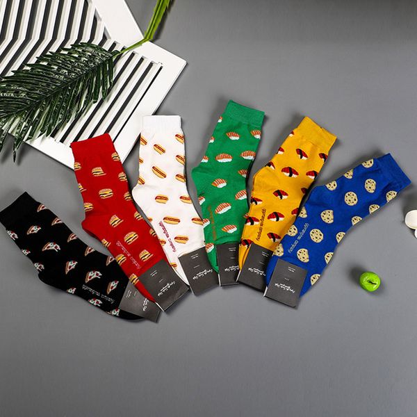 

men socks funny cute cartoon fruits pizza burger sushi dog happy japanese harajuku skateboard socks, Black