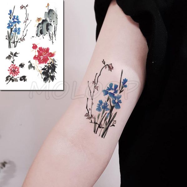 

ink and wash painting water transfer tattoo stickers women body chest art temporary girl waist bracelet flash tatoos flower