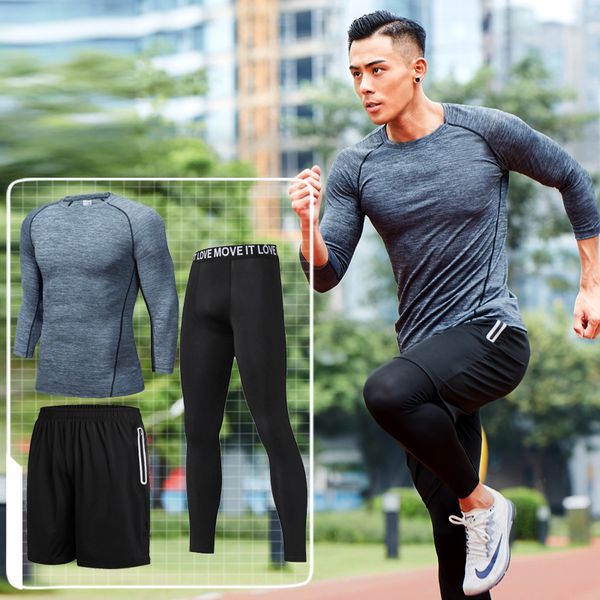 

3 pcs/set men's tracksuit gym fitness compression sports suit gym tights training clothes running jogging sport wear set m-4xl, Black;blue
