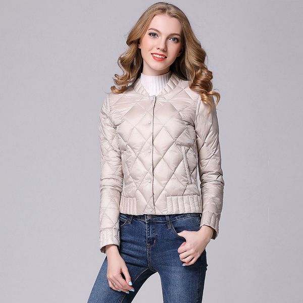 

stand collar short design white duck down jackets women ultra thin leightweight down coats plus size 2018 autumn winter, Black