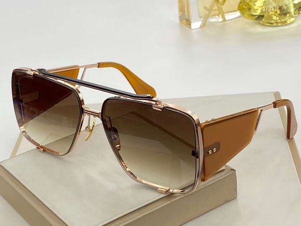136 квадратных пилотных солнцезащитных очков Золото / коричневые затененные негабаритные солнцезащитные очки Occhiali da Sole Men Shates Sun Glasses New с коробкой