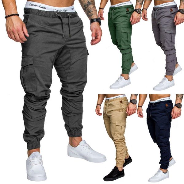 

brand autumn men pants hip hop harem joggers pants new male trousers mens solid multi-pocket cargo pants skinny fit sweatpants, Black