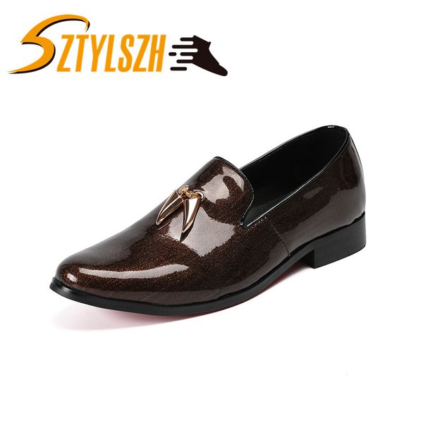 

men fashion patent leather loafers men tassels moccasins man flats wedding men's glossy dress shoes casual slip on shoes, Black