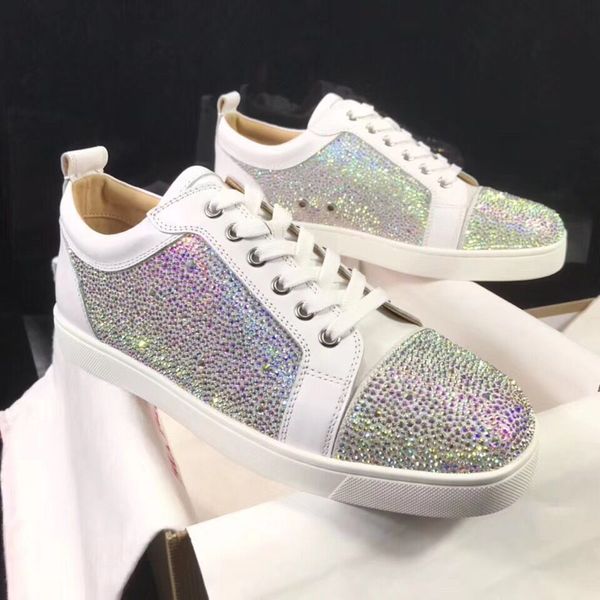 

2019 top luxury rhinestone тапки замши low top strass red bottom мужская полуботинки мужчины, женщины повседневная дизайнер свадьба, Black