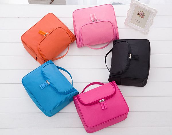 

dhl 50pcs 6colors nylonwaterproof cosmetic make up organizer bag box case women casual demin zipper travel handbags bag
