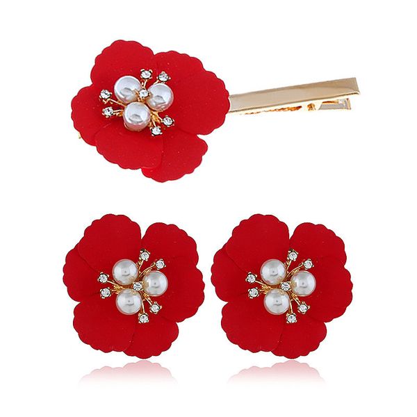

[ddisplay]sweet fashion alloy flower pearl earring barrette kit trend multicolor lovely earrings hair clip accessories wholesale, Silver