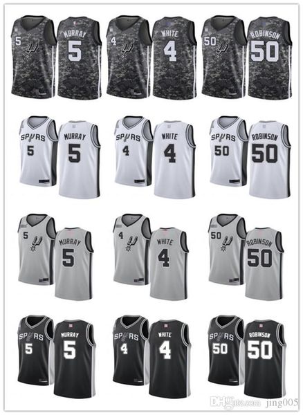 

mens womens youth san antonio spurs 5 dejounte murray 4 derrick white 50 david robinson custom basketball jerseys, Black;red