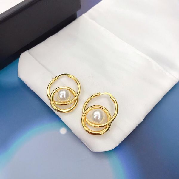

selling explosive simple double ring pearl personality designer earrings luxury designer jewelry women earrings, Golden