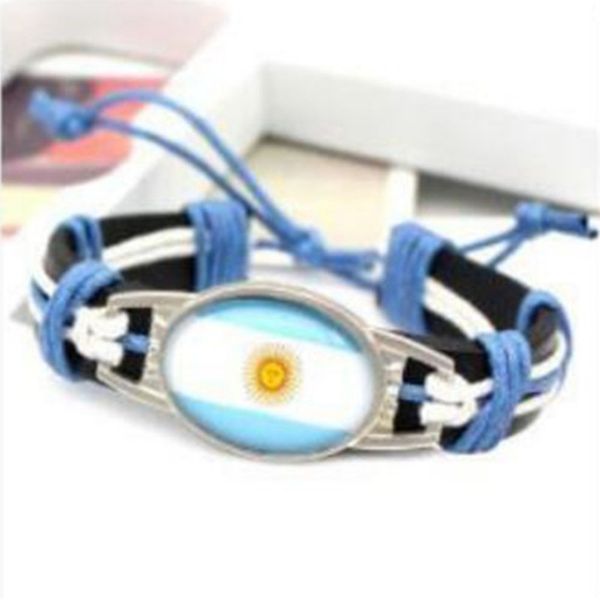

argentina flag charm real leather bracelets & bangles 18*25mm glass cabochon sports bracelet jewelry for men women 10pcs/lot, Golden;silver