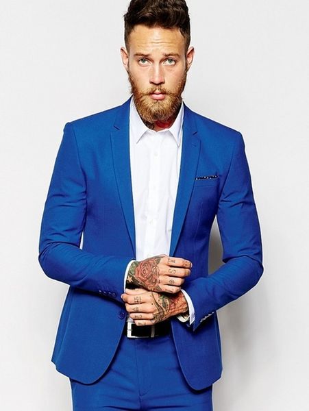Moda Royal Blue Men Wedding Tuxdos Notch lapela do noivo smoking Excelente Men Jacket Blazer 2 Piece Suit (jaqueta + calça + empate) 2663