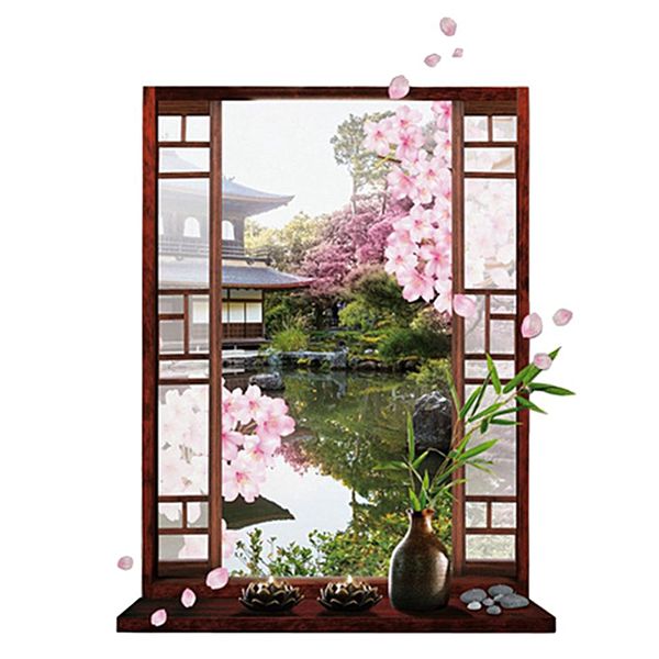 

3d window sakura peach blossom flower art стикер стены съемный mural decal