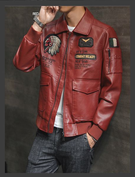 

men's pu leather jackets embroidery letter print punk motorcycle biker zipper button rib sleeve spliced man coats short slim outerwear, Black