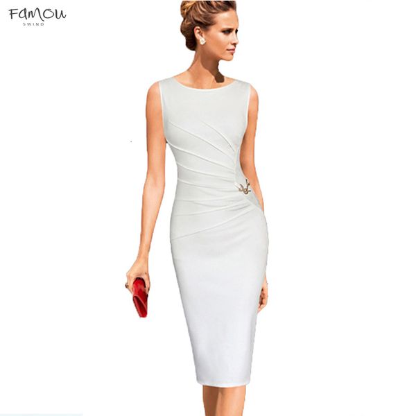 

Elegant 4Xl Plus Size Ruched Metal-Trim Pencil Dress Women Party Work Solid Color Sleveless Sheath Bodycon Vestidos