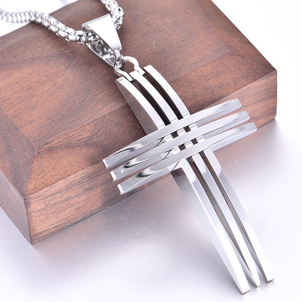 

2020 z133 new fashion european and american jewelry manufacturers wholesale personalized titanium steel men's cross pendant chaoren nec, Silver