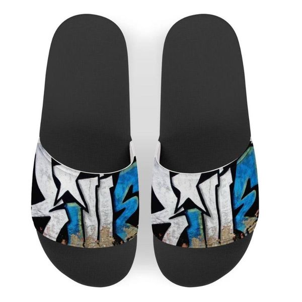 

men beach shoes pattern custom slippers 3d printed street art graffiti soft bottom flip flops big size 45 black survival art